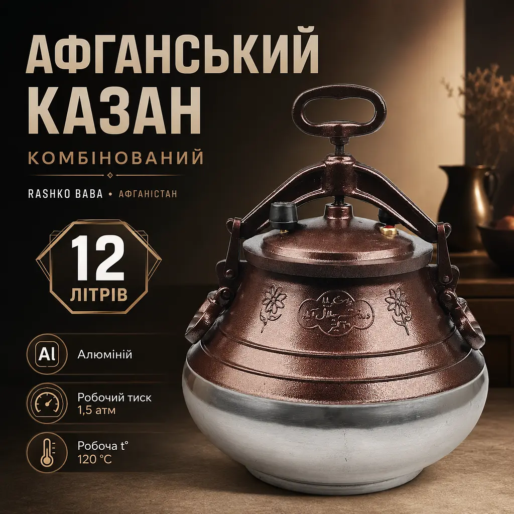 Афганський казан комбінований RASHKO BABA 12 л з алюмінію для плову, м’яса, тушкування - фото 2