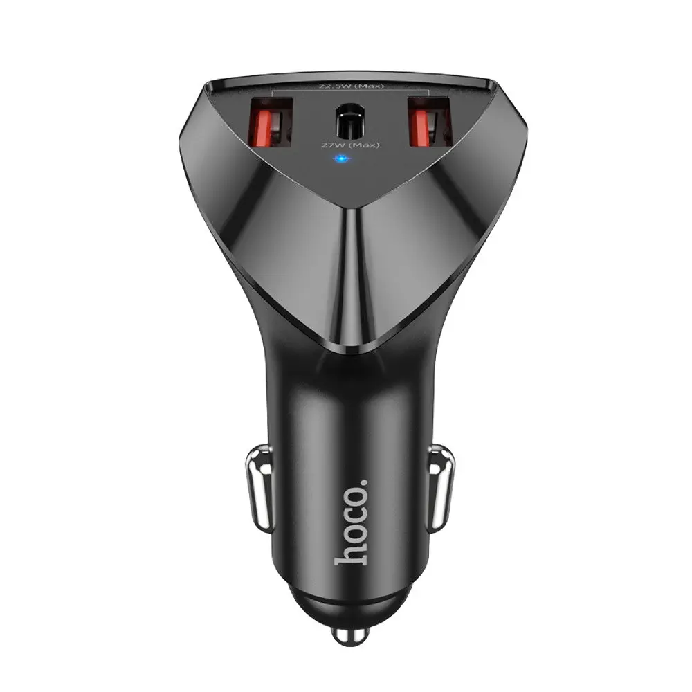 Автомобільний зарядний пристрій Hoco DZ10 2 USB/Type-C PD 27W QC чорний - фото 3