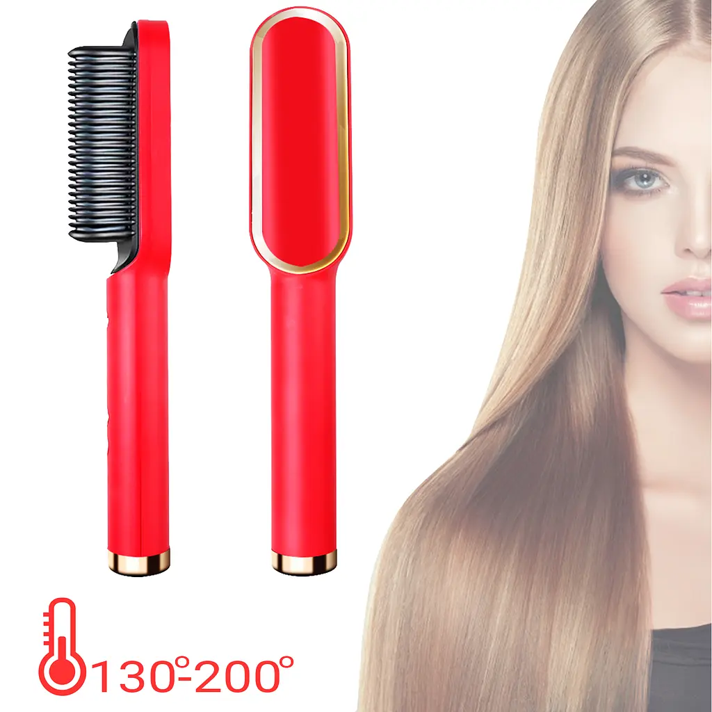 Електричний гребінець-випрямляч для волосся та бороди Hair Style UKC праска з турмаліновим покриттям 6 температурних режимів Червоний - фото 2