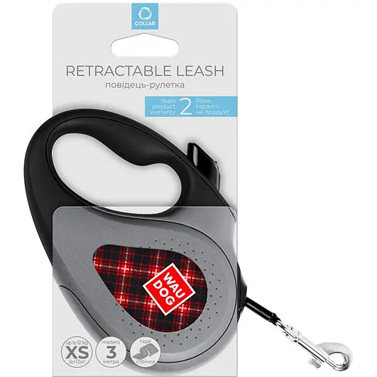 Повідець-рулетка для собак Waudog R-leash Шотландка, світловідбиваючий, XS, до 12 кг, 3 м, чорний - фото 3