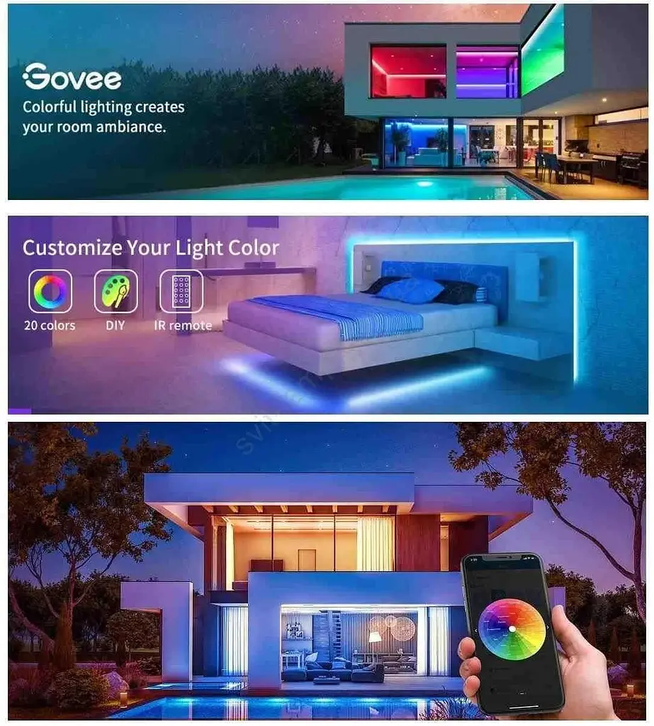 Умная светодиодная лента Govee H615A RGB Smart Wi-Fi + Bluetooth LED Strip Lights с микрофоном 5 м - фото 4