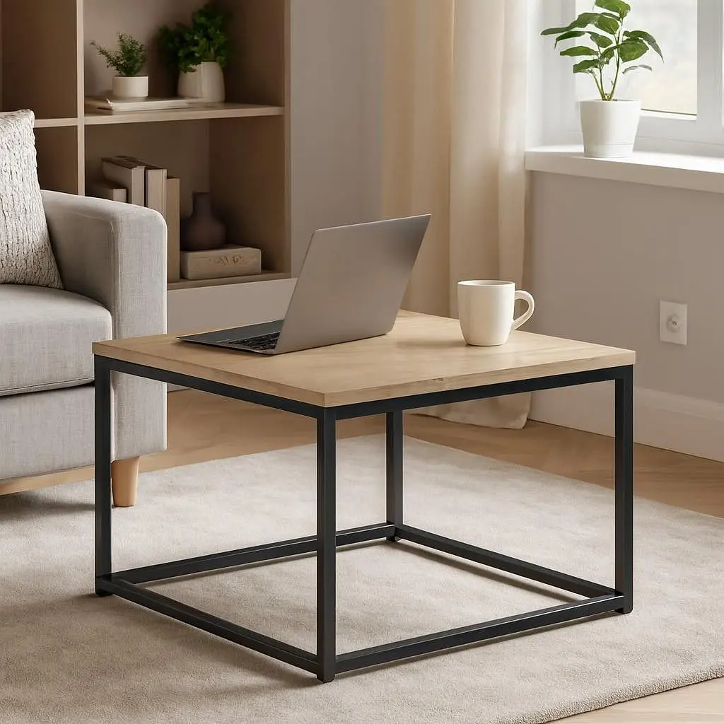 Стол Стол журнальный лофт Orange-Line ОП-191 600х600х450 мм Черный/Дуб Эвок прибрежный - фото 2