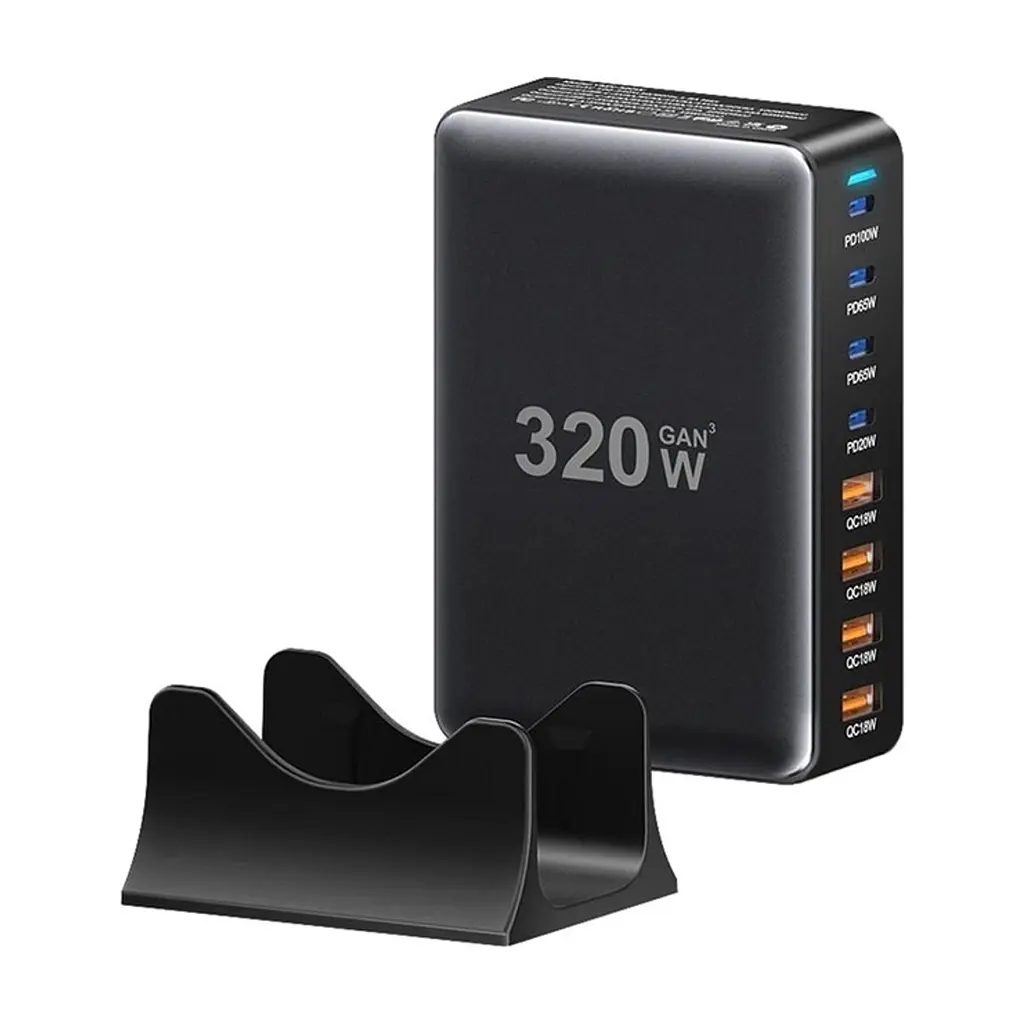 Зарядное устройство для Essager 4xUSB-C + 4xUSB 320W GaN (EZC320W-QJB0G-Z) - фото 3