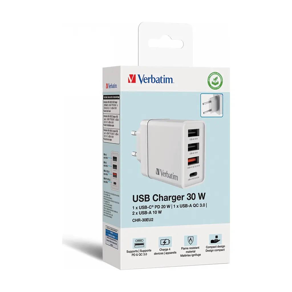 Зарядний пристрій Verbatim USB 30W PD3.0 4-ports white (49701) - фото 7