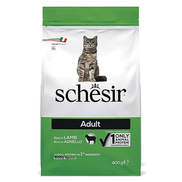 Сухий монопротеїновий корм для котів Schesir Cat Adult Chicken Шезір з ягням 400 г (ШКВЯ0,4)