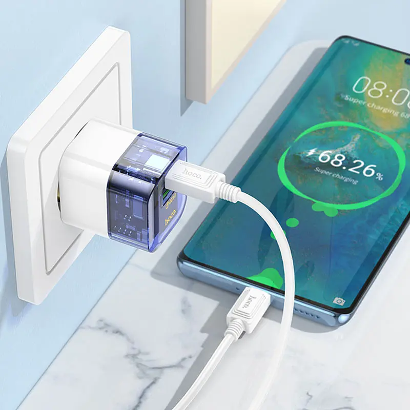 МЗП Hoco C131A Platium PD30W+QC3.0 (1USB-A/1C) Transparent blue - фото 3