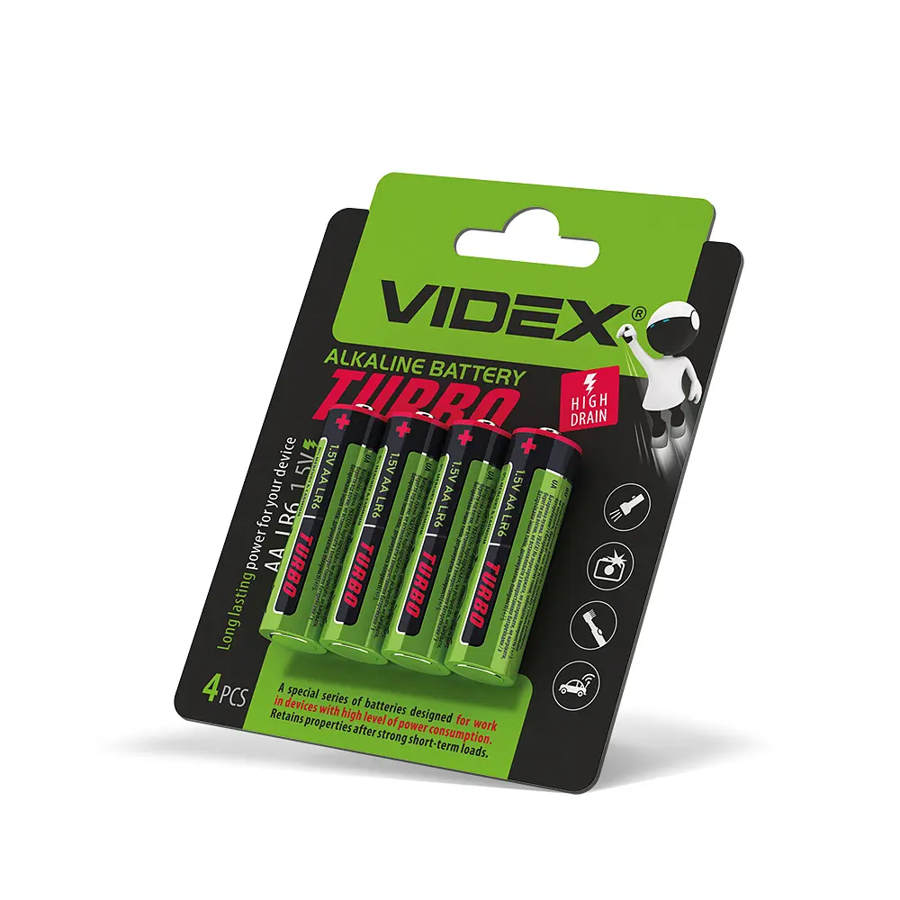 Батарейка лужна Videx LR6/AA Turbo 4шт BLISTER VIDEX (27020-000) - фото 2
