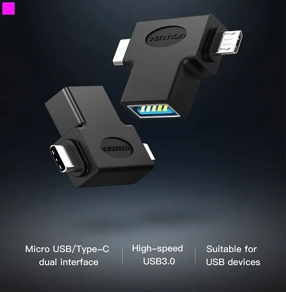 Адаптер Vention USB - USB Type-C + micro USB V 3.0 (F/M) Black (CDIB0) - фото 3