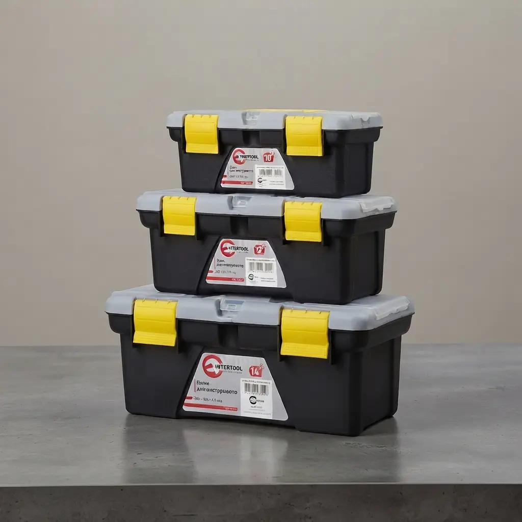 Комплект ящиків для інструментів 3 шт INTERTOOL BX-0303 (ВХ-0310 10"/ВХ-0312 12"/ВХ-0314 14") набір скрині для майстра для біт насадок та інших інструментів 3 контейнери Чорний з сірим жовтим - фото 11