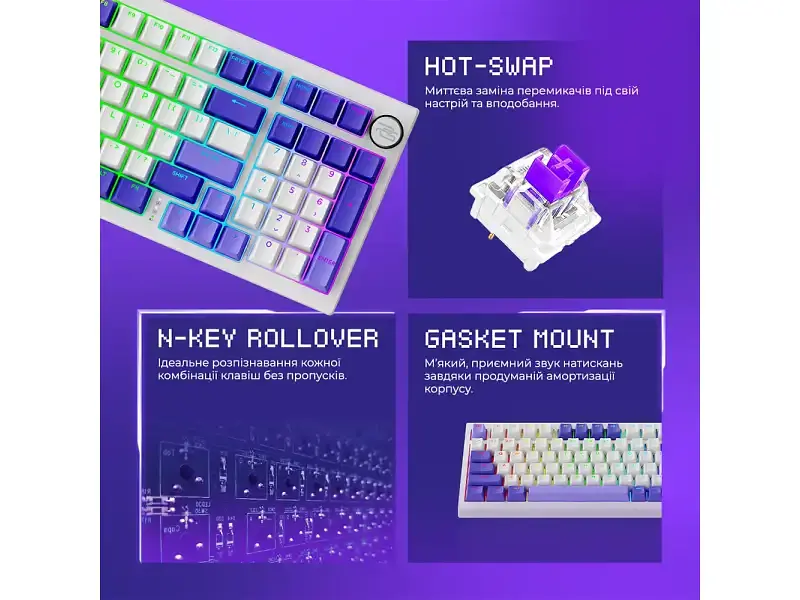 Клавіатура Proove Gaming Slicker Special Edition White/Purple (WKSLSE022416) - фото 9