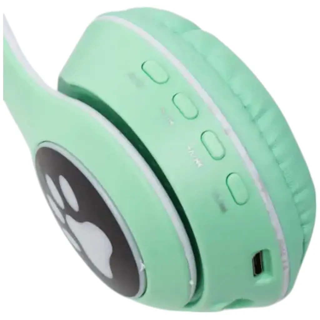 Детские наушники Cat MZ-023 Bluetooth RGB подсветка FM microSD с кошачьими ушками зеленый - фото 5