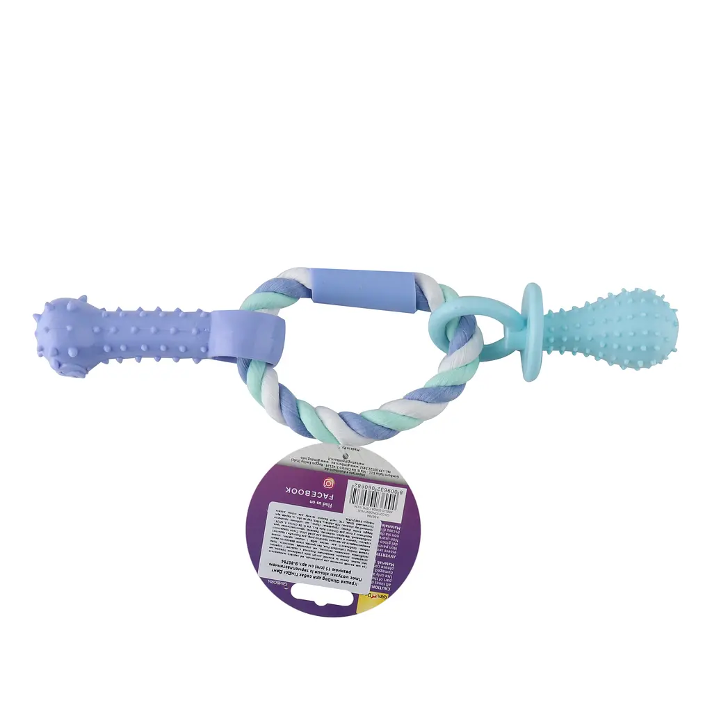 Игрушка для собак GimDog Cotton Dent Plus, веревка и кольцо с термопластичной резиной, 15см - фото 3