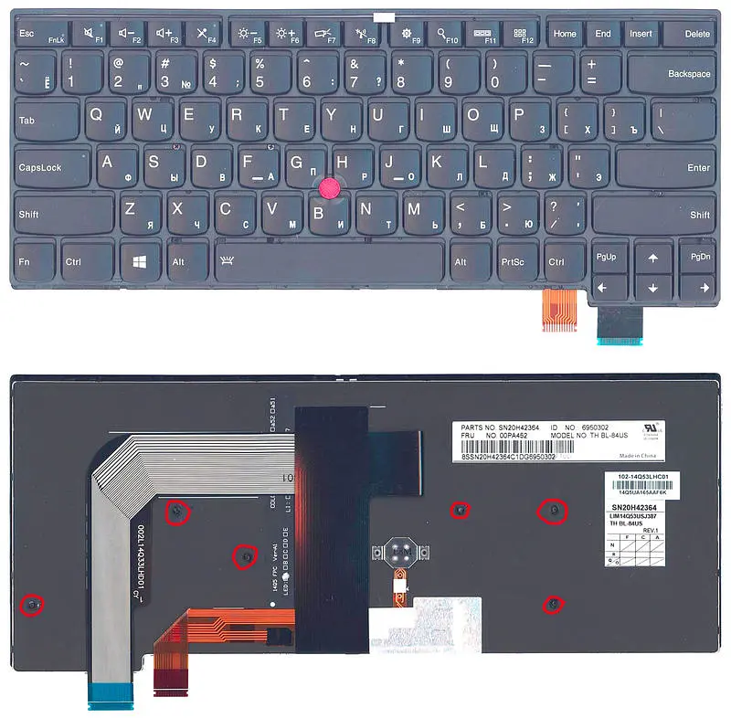 Клавіатура для ноутбука Lenovo Thinkpad T460S, з вказівником (Point Stick), короткий шлейф (Short Trail), чорна, (без рамки) - фото 3