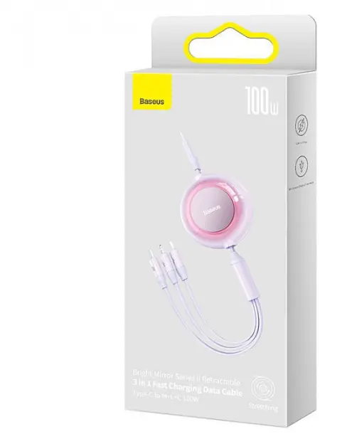 Кабель Baseus Bright Mirror 2 Series Retractable 3-in-1 Cable Type-C to MicroUSB+Lightning+Type-C 100W 1.1m CAMJ010205 Purple - фото 4