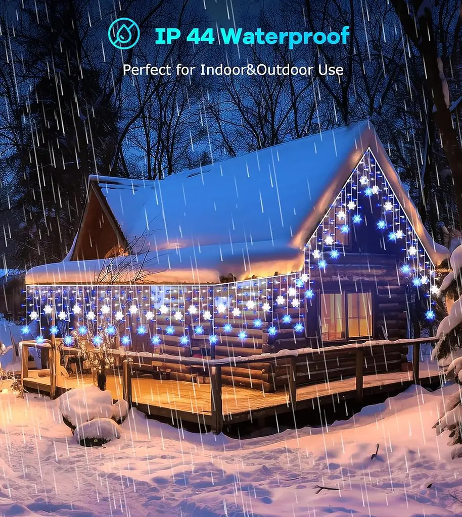 Уличная гирлянда Icicle Outdoor со снежинкой, 10,7M/35Ft 240LED Подключаемые Icicle Lights Waterproof, 8 режимов и 3 таймера - фото 7