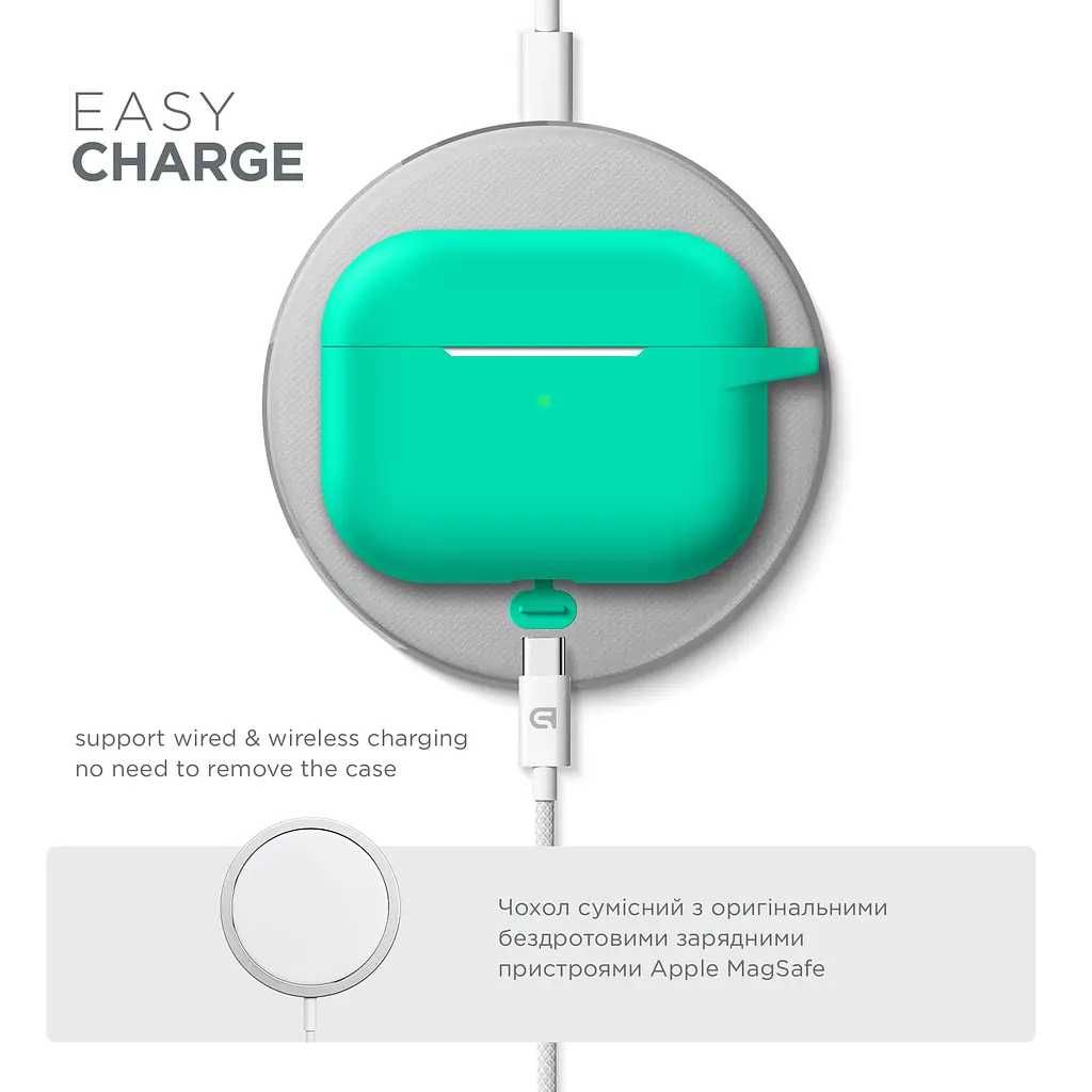 Силіконовий чохол для навушників Apple AirPods Pro, Hang Case, зелений, ультратонкий захисний кейс товщиною 2 мм, захист від подряпин, пилу та ударів, компактний, з карабіном для кріплення, ArmorStandart (ARM56102) - фото 7
