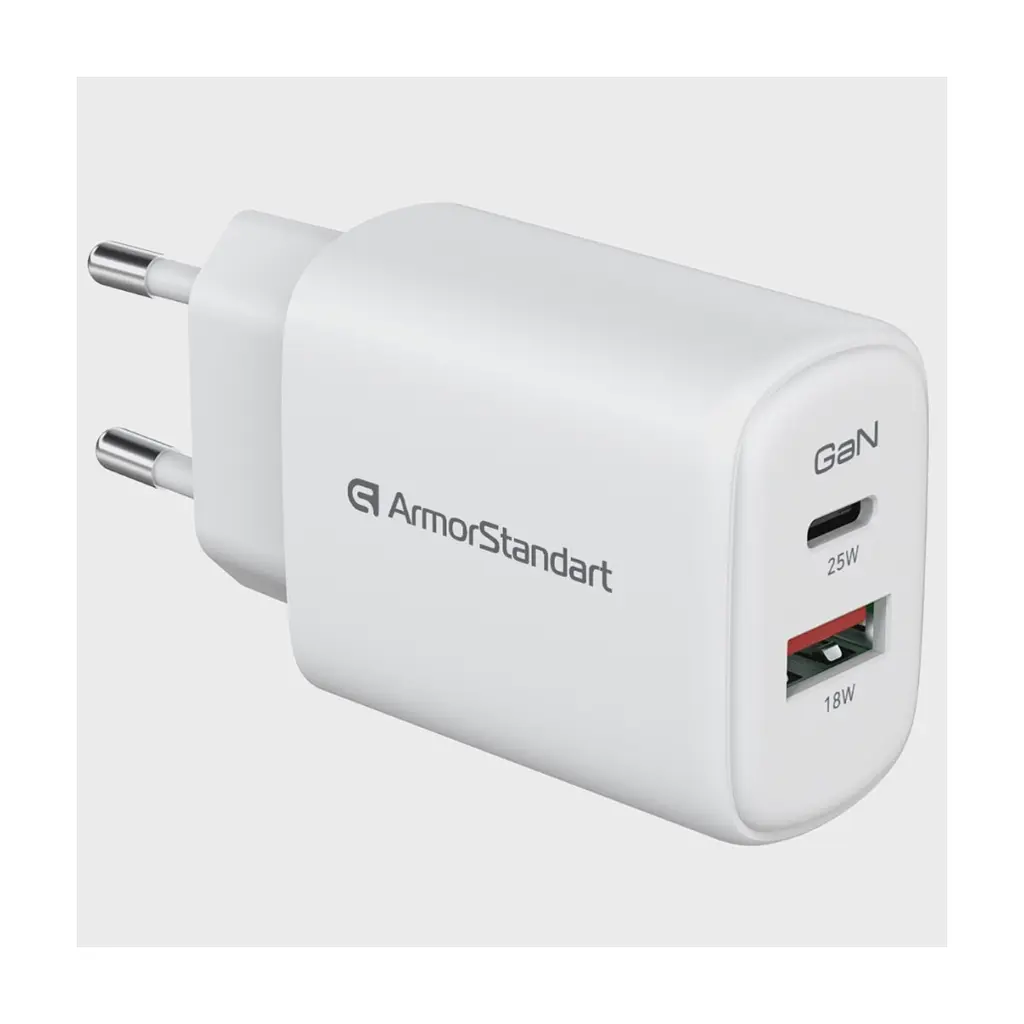 Зарядний пристрій Armorstandart 1xUSB-C + 1xUSB 25W GaN white (ARM89532) - фото 3