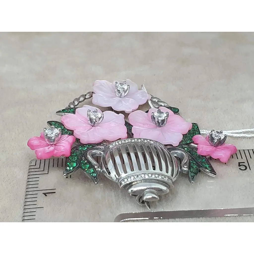 Срібна брошка Tango з перламутром і фіанітами. 660150С - фото 5