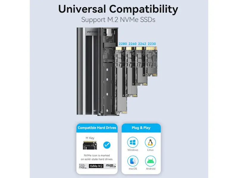 Кишеня зовнішня Vention KPKH0 NVMe PCIe M.2 to USB 3.2 Space Gray - фото 7