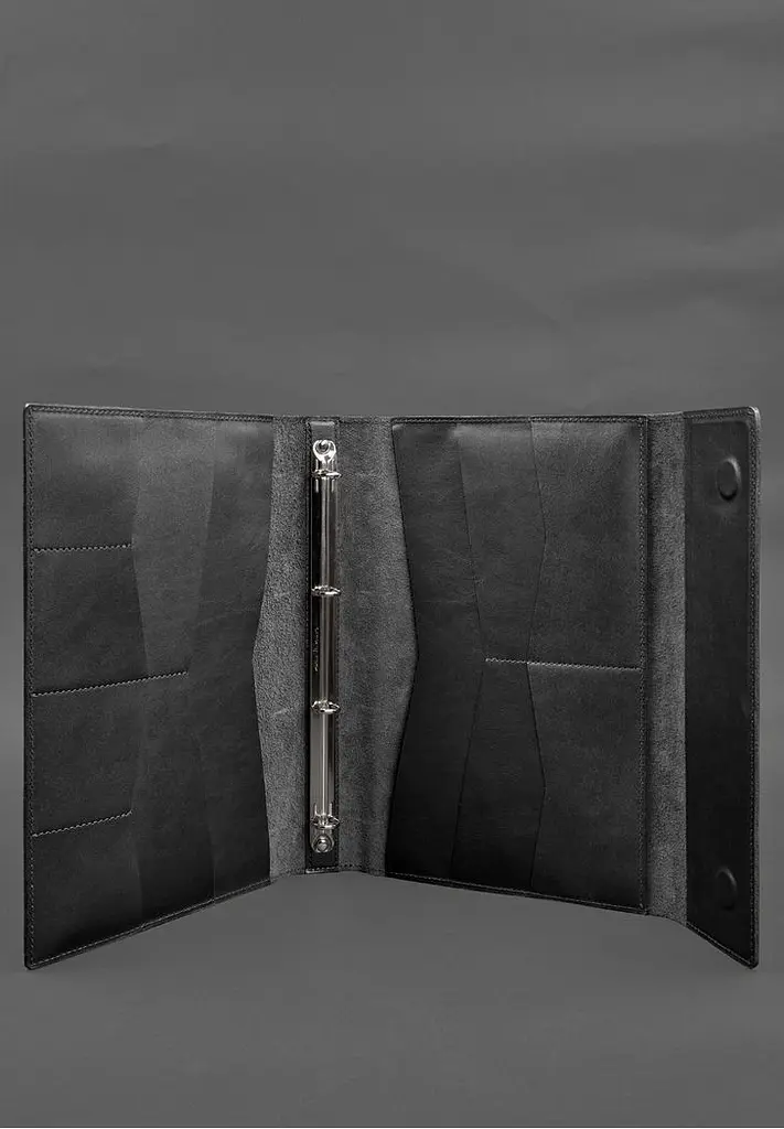 Кожаная папка для документов "Семейная" А4 на сегрегаторе с файлами черная - фото 6