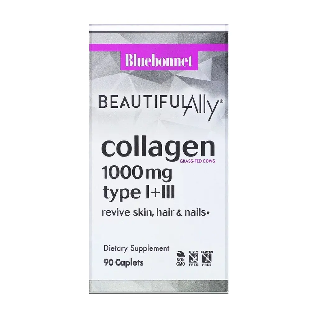Витаминно-минеральный комплекс Bluebonnet Nutrition Коллаген 1000 мг, Beautiful Ally, Collagen Type I + III, 90 капсул (BLB1516)
