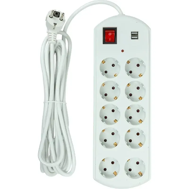 Мережевий фільтр живлення PowerPlant 5м, 10 розеток, USB, євро, 100% мідь (YS-N6065/5) (EX610556) - фото 2