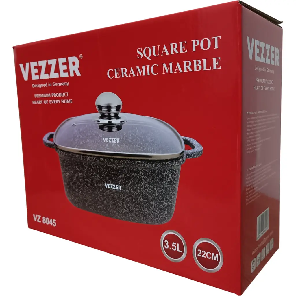 Каструля Vezzer квадратна з кришкою 22 см 3.5 л сіра (VZ8045) - фото 9