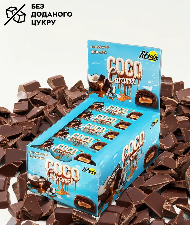 Кокосово-карамельний батончик FitWin Coco Caramel No Sugar Added, 20*40 грам без доданого цукру - Шоколад - фото 2