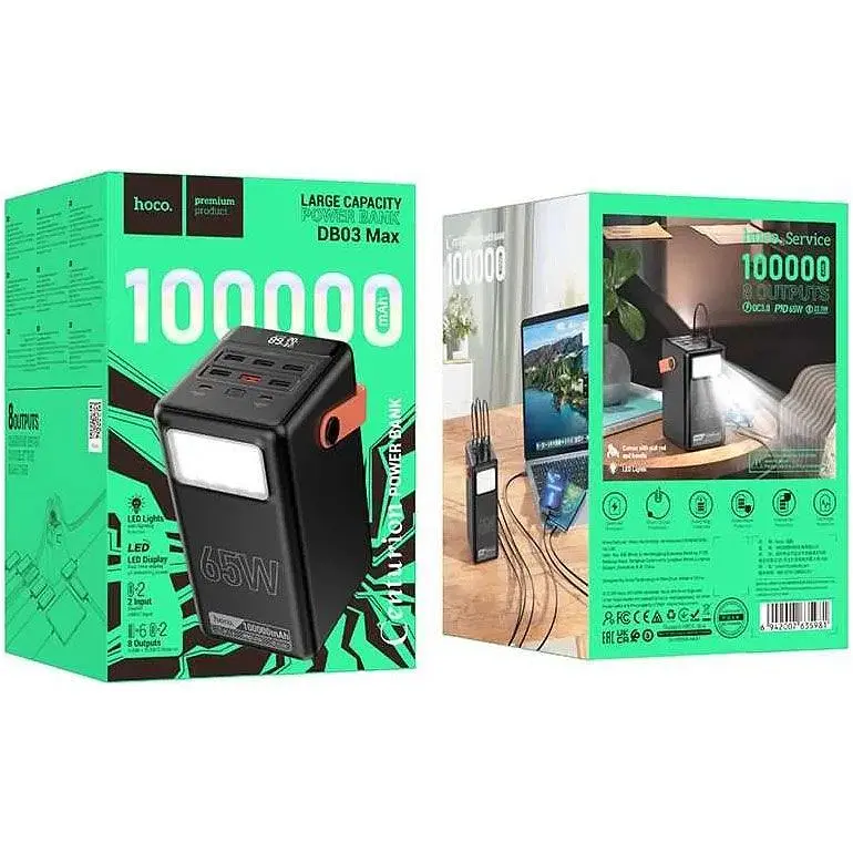 Зовнішній акумулятор Hoco Centurion DB03 Max 100000mAh 65W Black [122156] - фото 5