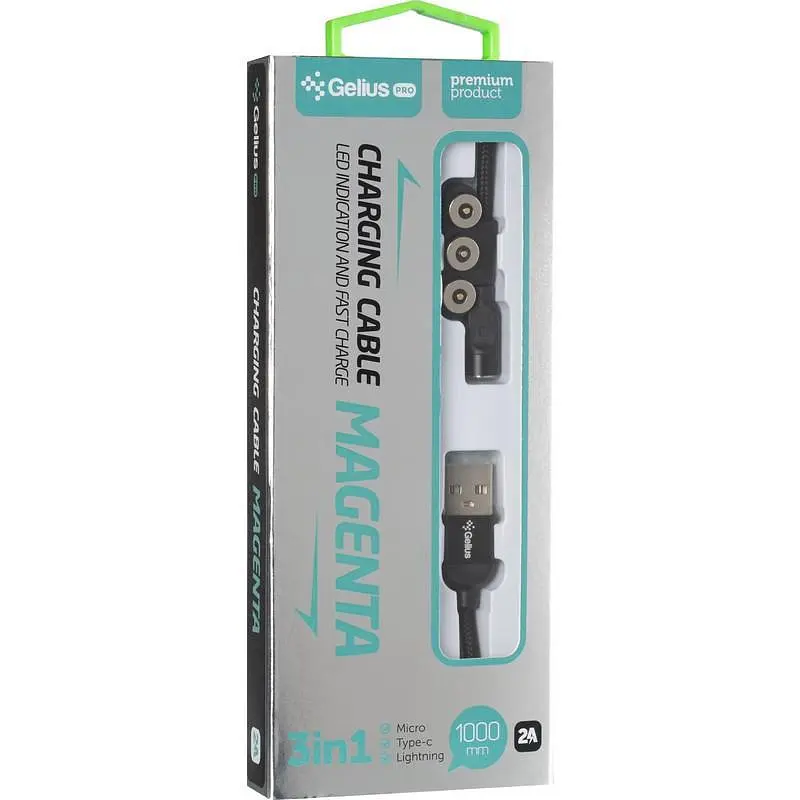 Магнітний USB кабель Gelius Pro Magenta GP-UC-U013u 3в1 (MicroUSB/iPhone X/Type-C) Black - фото 3