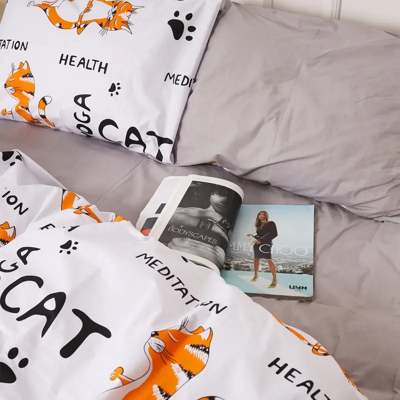 Простыня MirSon Бязь 17-0627 Yoga Cat Grey 220х150 см (2200008196820) - фото 2