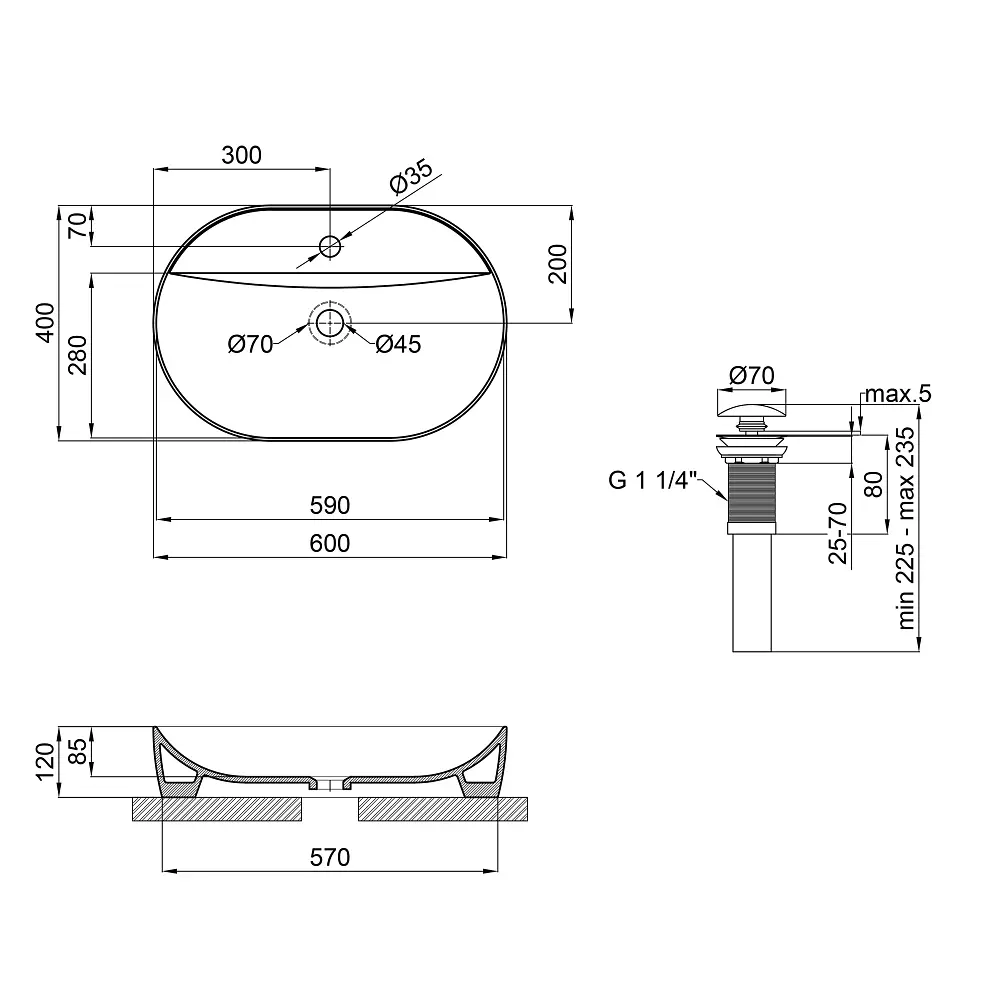 Умивальник накладний Mixxus Premium Ellipse-0204 600x380x115 мм з отвором під змішувач Білий MP6679 - фото 3