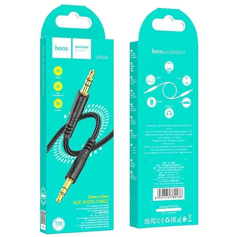 Кабель Hoco UPA24 Smooth AUX audio cable 3.5 мм - 3.5 мм 1 м чорний - фото 5