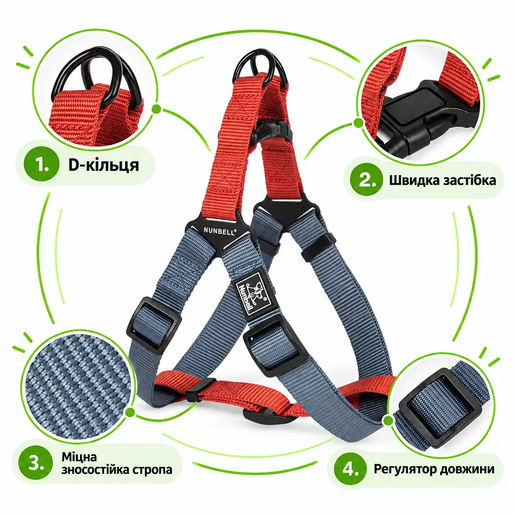 Шлея для собак Nunbell Y-Shape з повідцем, регульована та світловідбивна L, Сірий - фото 4