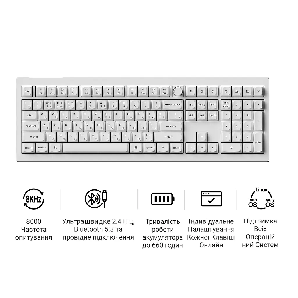 Клавіатура бездротова Keychron V6 Ultra Keychron Red Switch White RGB (V6U-F1-UA) - фото 8