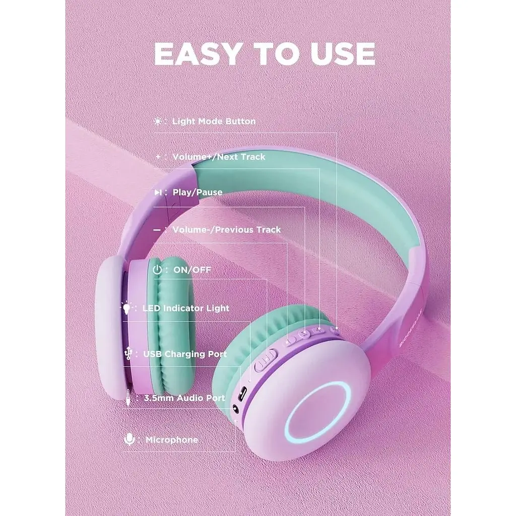 Бездротові навушники Biggerfive Bluetooth для дітей із 7 світлодіодними лампами - фото 7