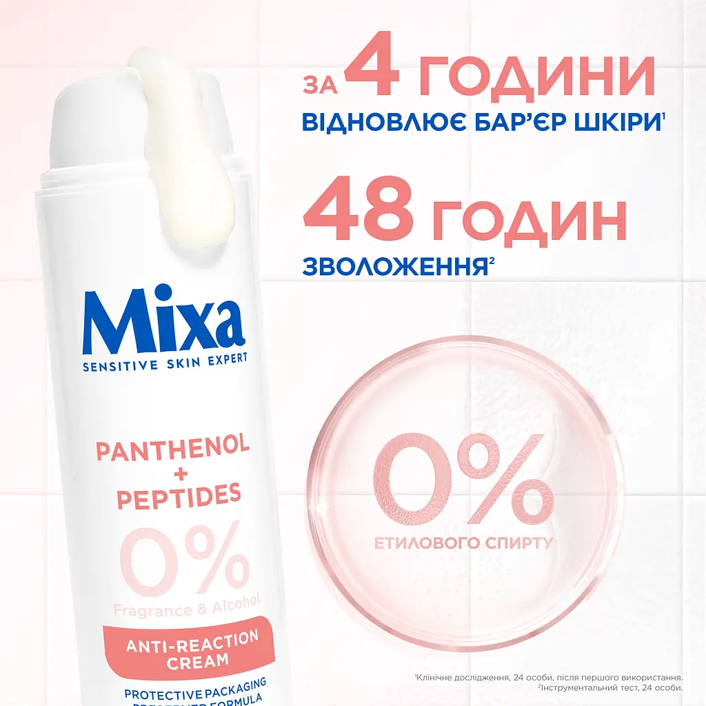 Зволожувальний крем з пантенолом Mixa Anti-Reaction Hydrating Repairing Cream для заспокоєння і зміцнення захисного бар’єра чутливої шкіри обличчя 50 мл - фото 5