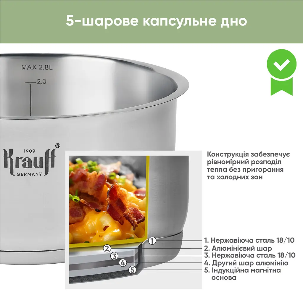 Набір з каструль та сотейників Krauff Genius Chef зі знімною ручкою + кулінарна ложка, щипці та лопатка - фото 4