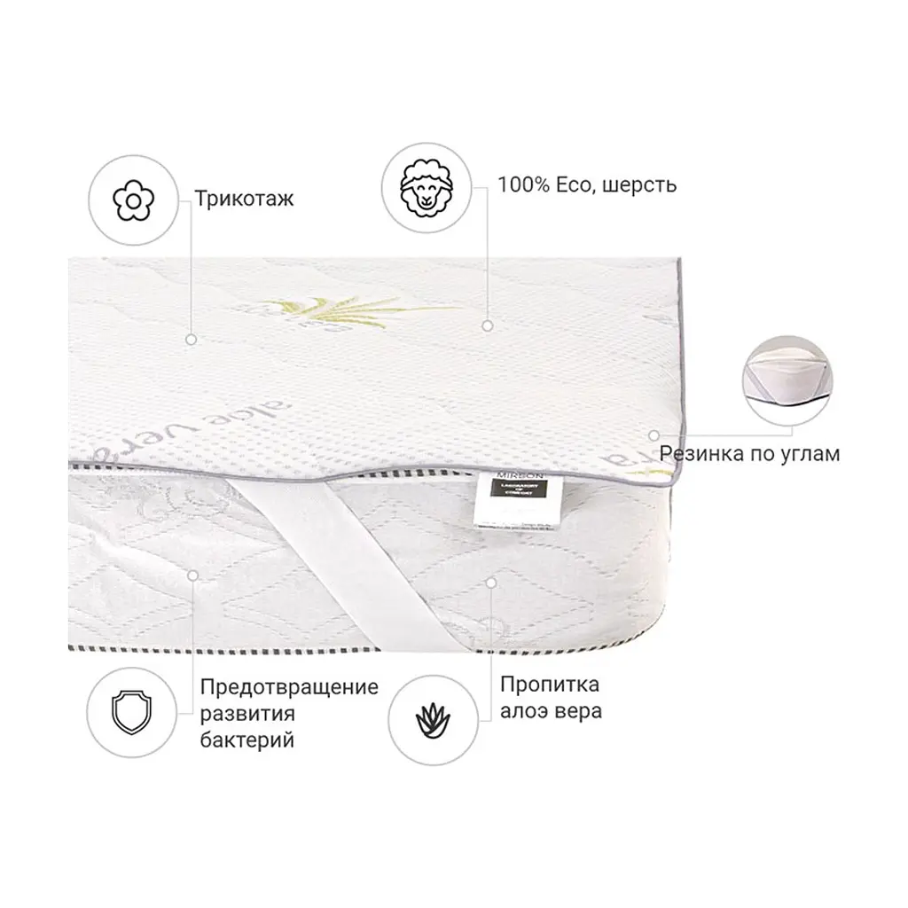 Наматрацник MirSon №1015 Alberto Wool Strong Aloe Vera 180х190 см (2200001497245) - фото 3