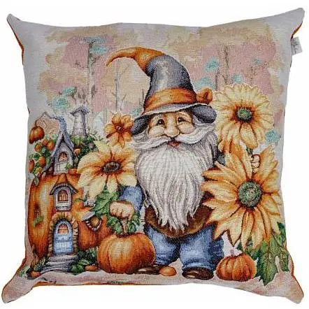 Подушка декоративна Прованс Гарбузові гноми з гарбузовим будиночком гобеленова 45х45 см (36208) - фото 2