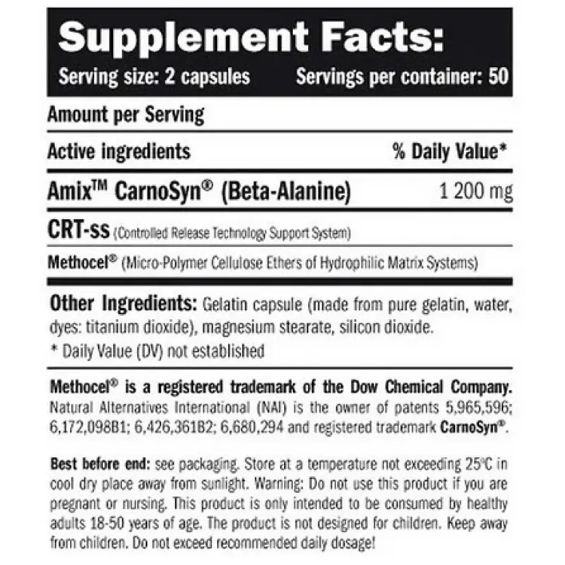 Амінокислота Amix Beta Alanine 600 мг 100 капсул - фото 2