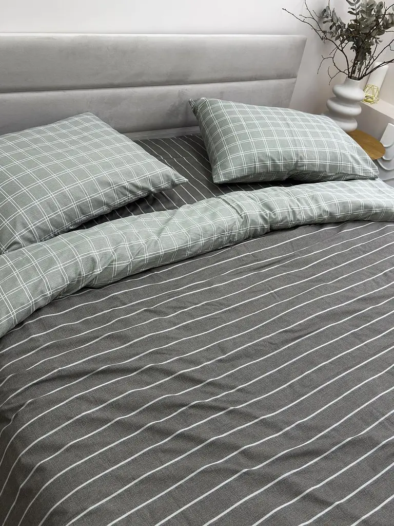Комплект постільної білизни Ecotton Євро 210х220 см сірий клітинка лінія (20001АВ) (22262) - фото 4