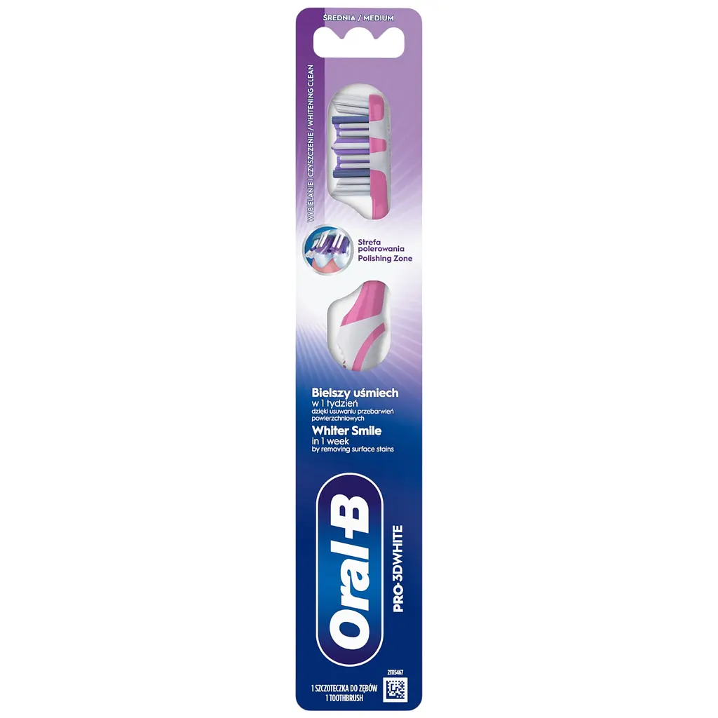Зубна щітка Oral-B Pro 3D White Відбілювання середньої жорсткості біло-рожевий 1 шт. - фото 2