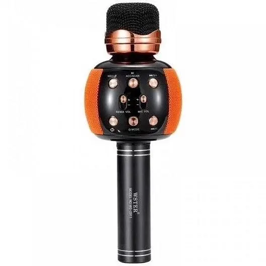 Бездротовий караоке Bluetooth мікрофон з динаміком 5 тембрів голосу USB AUX FM Wster WS-2911 чорно-жовтогарячий - фото 4