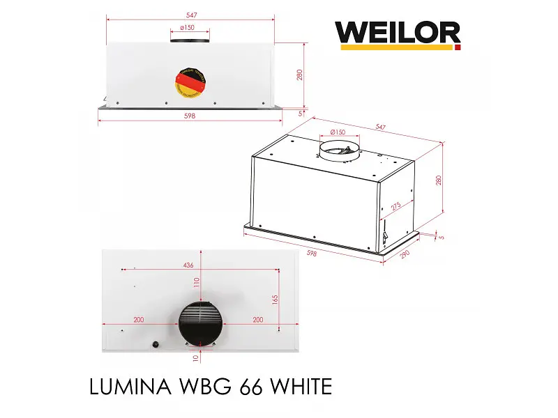 Витяжка вбудована WEILOR LUMINA WBG 66 WHITE - фото 8