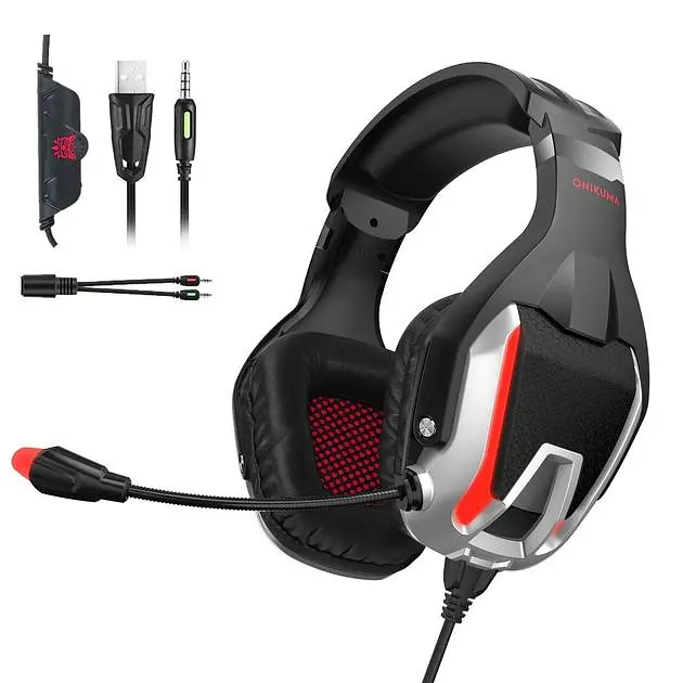 Дротова ігрова гарнітура Onikuma Gaming with LED K12, USB, 3.5mm, 2.2m, black-red - фото 5