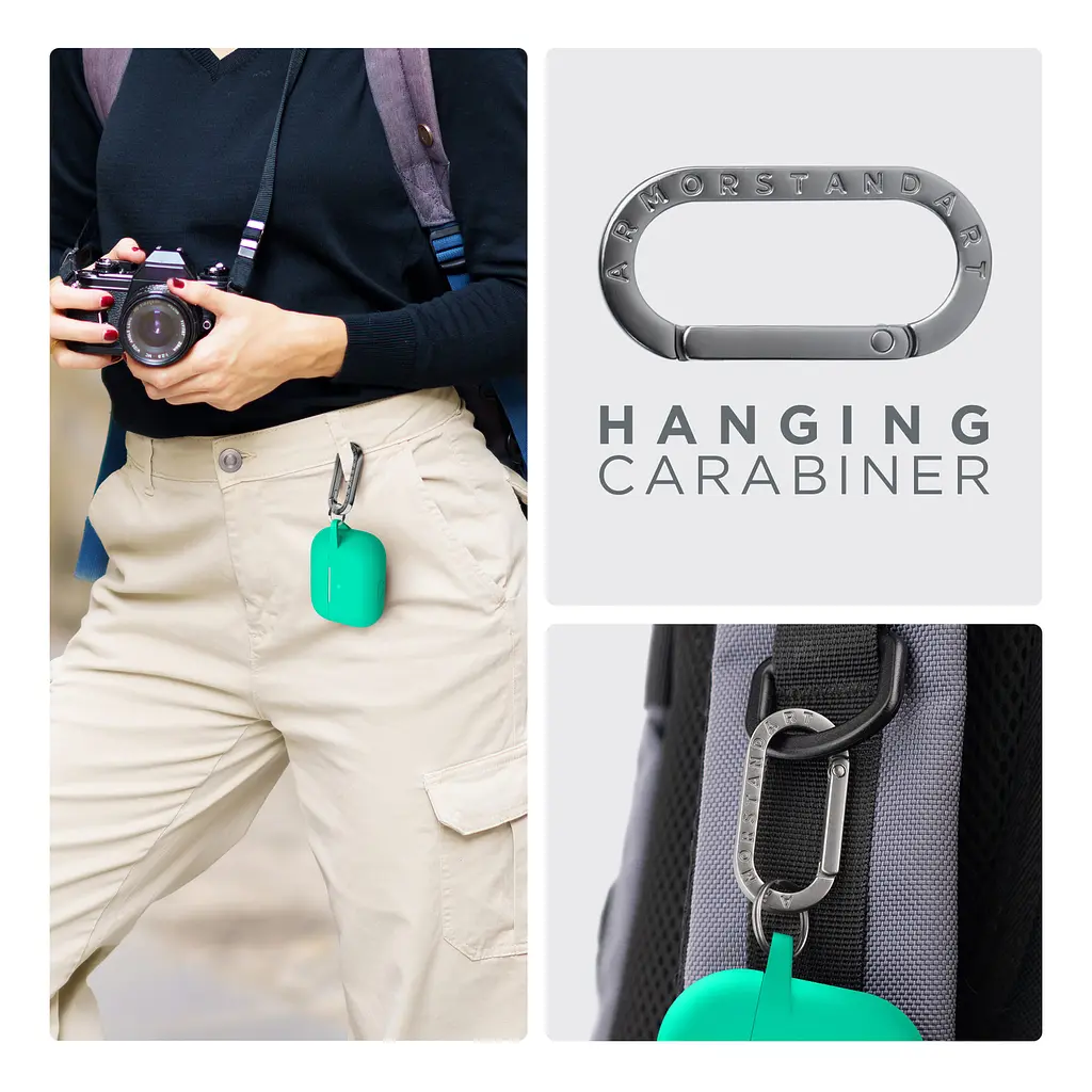 Силіконовий чохол для навушників Apple AirPods Pro, Hang Case, зелений, ультратонкий захисний кейс товщиною 2 мм, захист від подряпин, пилу та ударів, компактний, з карабіном для кріплення, ArmorStandart (ARM56102) - фото 6