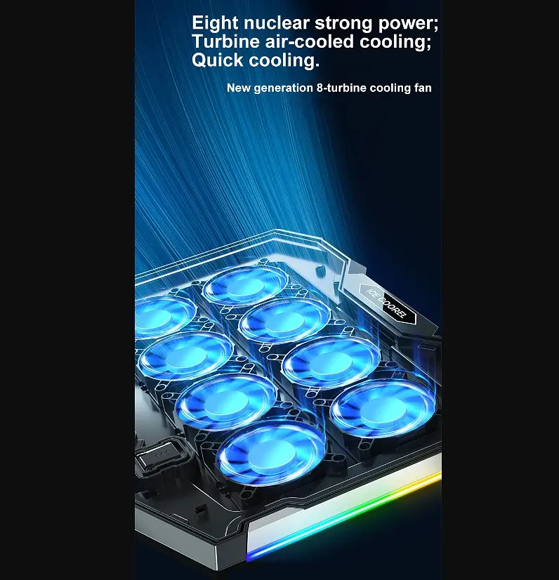 Охолоджувальна підставка для ноутбука до 17.3 дюймів Ice Coorel K-10 8xfans 2xUSB LCD RGB - фото 2