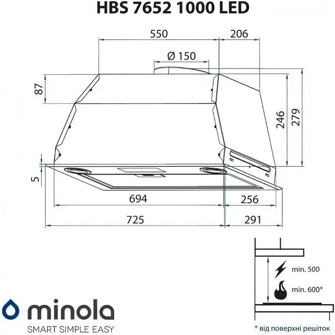 Витяжка Minola HBS 7652 BL 1000 LED - фото 10