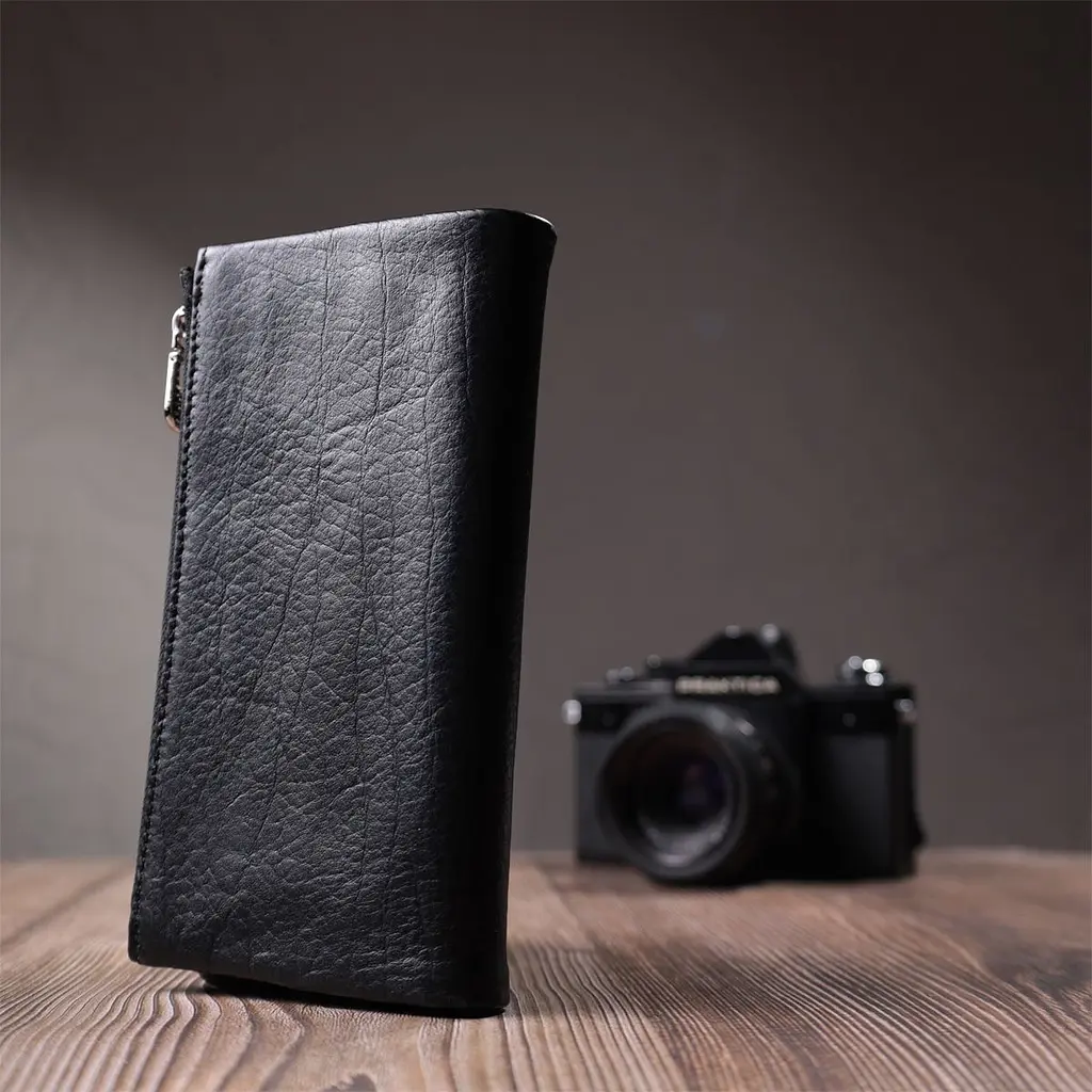 Вертикальний гаманець унісекс із м'якої натуральної шкіри ST Leather 22743 чорний - фото 10